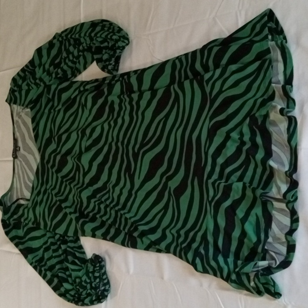 Eloquii black and green zebra puff sleeve flounce dress